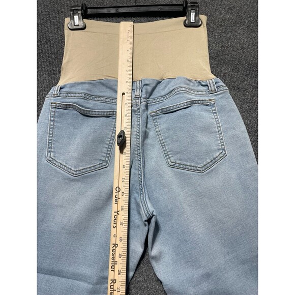 Indigo Blue Maternity Jeans Size Medium Straight Leg Distressed Light Blue - Picture 7 of 13